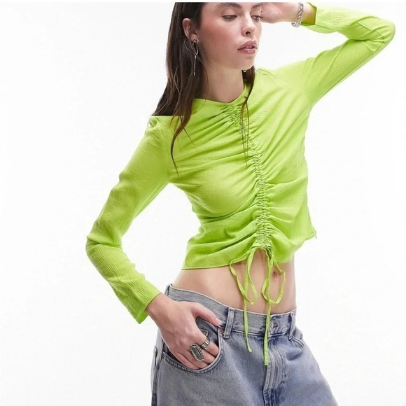 NWT Topshop Long Sleeve Ruched Top. Lime. Size 6 - Picture 1 of 9